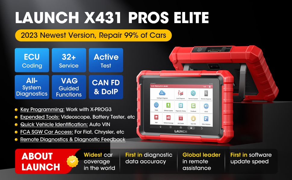  Launch X431 PROS ELITE Bidirectional Scan Tool with CANFD ECU Coding Full System 32+ Special Function VAG Guide