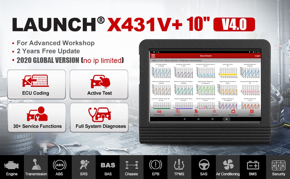 Launch X431 V+ Wifi/Bluetooth 10.1inch Tablet Global Ver