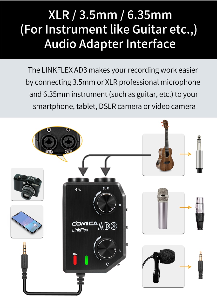 LINKFLEX AD3 XLR/3.5mm/6.35mm Microphone/Guitar Preamp A
