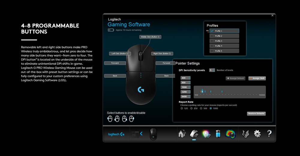 Logitech G PRO Wireless Gaming Mouse 16K DPI Sensor 