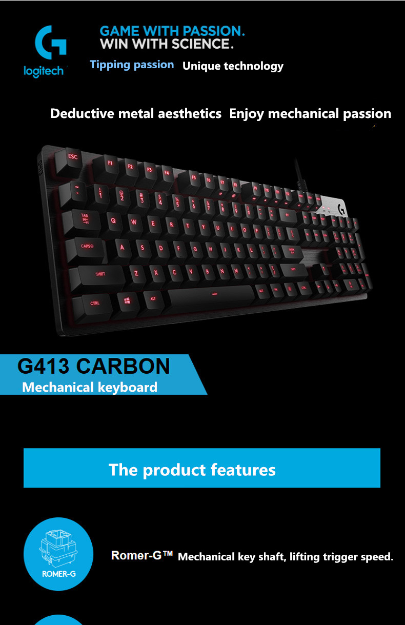 Logitech G413 Gaming Keyboard Backlight Slim Full-Size B