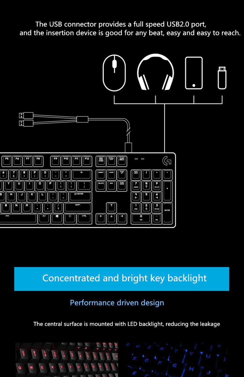 Logitech G413 Gaming Keyboard Backlight Slim Full-Size B