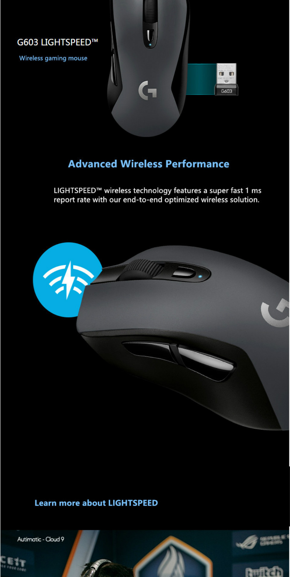 Logitech G603 Wireless Gaming Mouse Lightspeed Optical 1