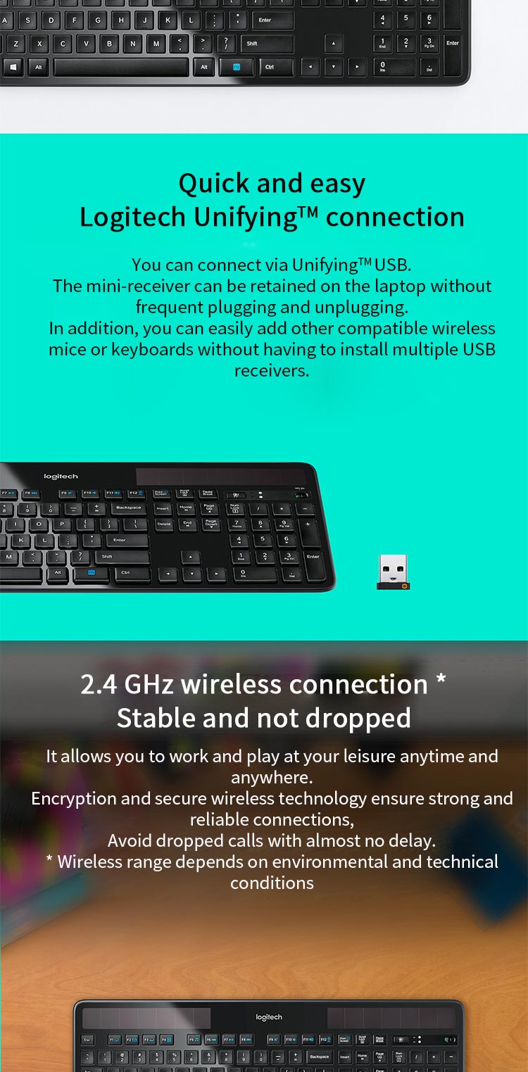 Logitech K750 Wireless Keyboard Solar Light Powered Keyb