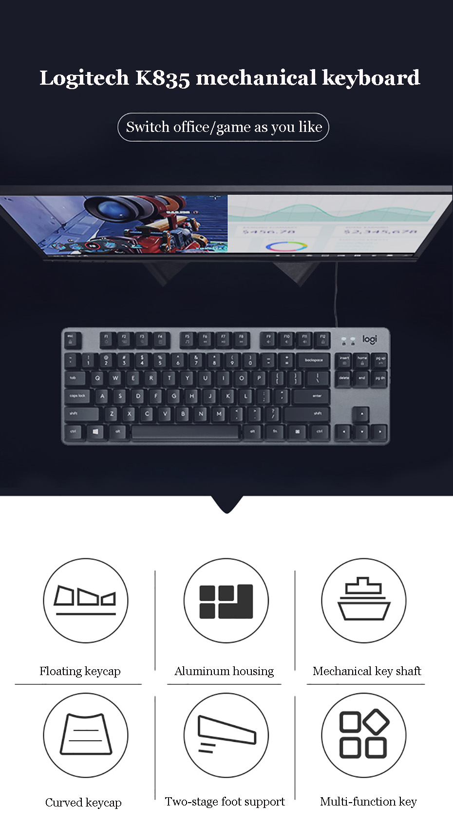 Logitech K835 Mechanical keyboard TKL Wired Gaming Keybo