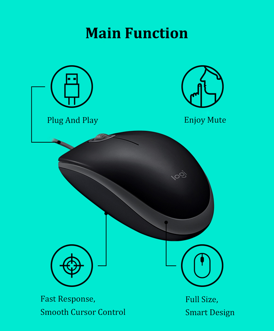 Logitech M110 Wired Silent Mouse USB Mute Mice Gaming Mo
