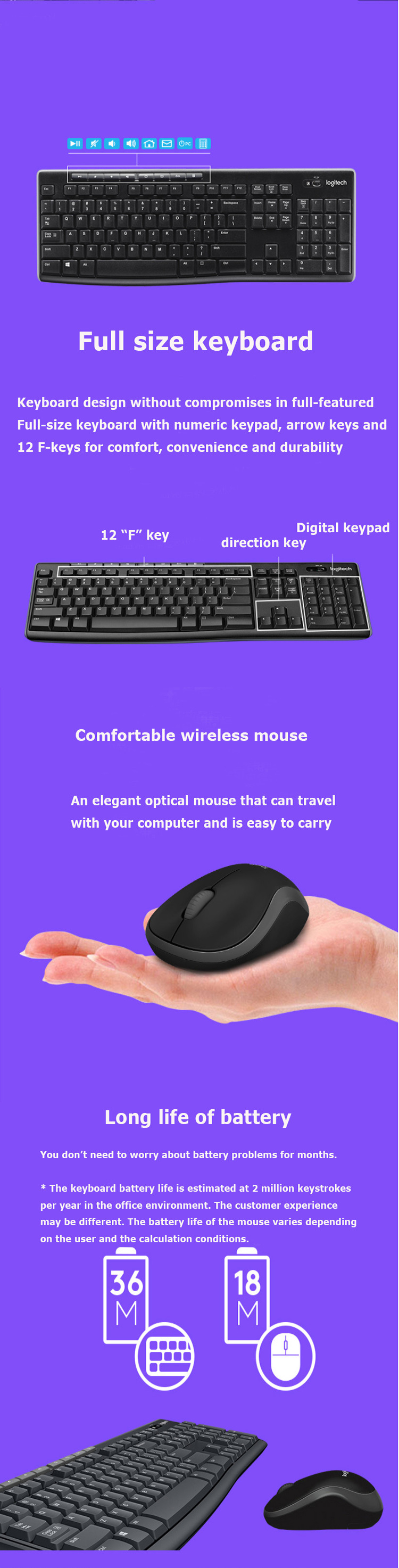 Logitech MK270 Mouse Keyboard Combo Set 2.4G Wireless Op