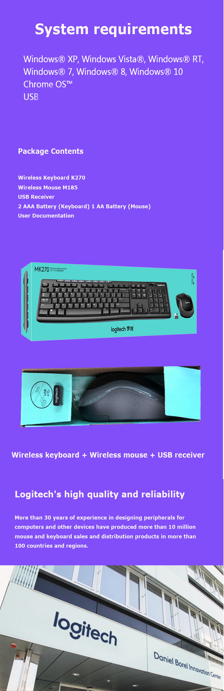 Logitech MK270 Mouse Keyboard Combo Set 2.4G Wireless Op
