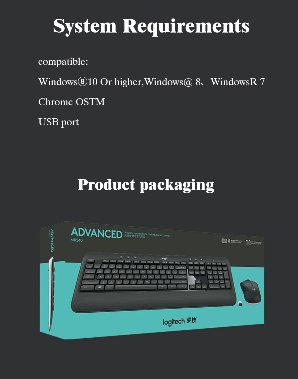 Original Logitech MK540 Wireless Keyboard Mouse Combos M