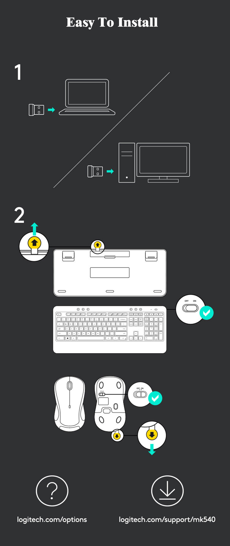 Original Logitech MK540 Wireless Keyboard Mouse Combos M