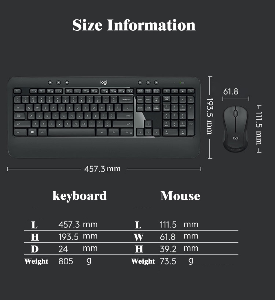 Original Logitech MK540 Wireless Keyboard Mouse Combos M