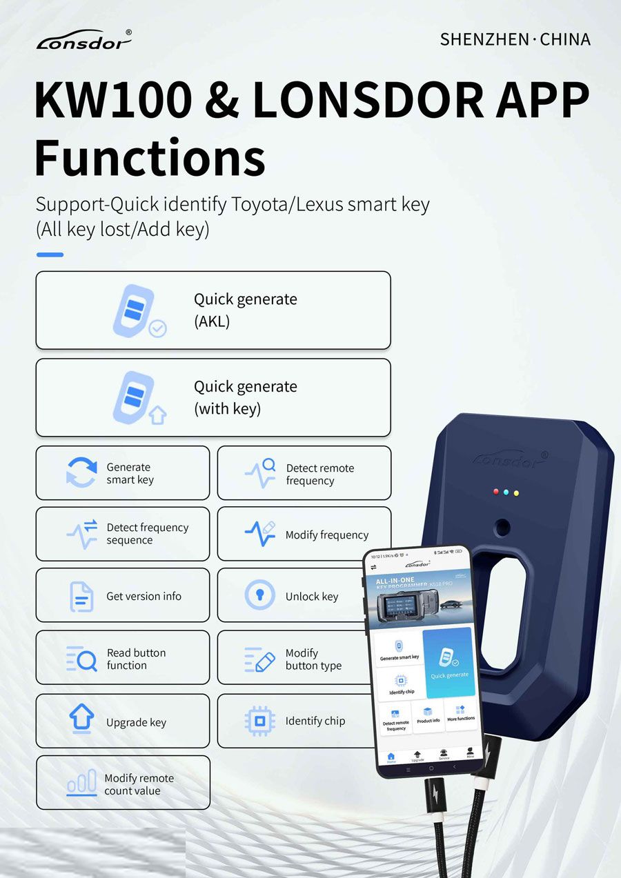 Lonsdor KW100 Bluetooth Smart Key Generator