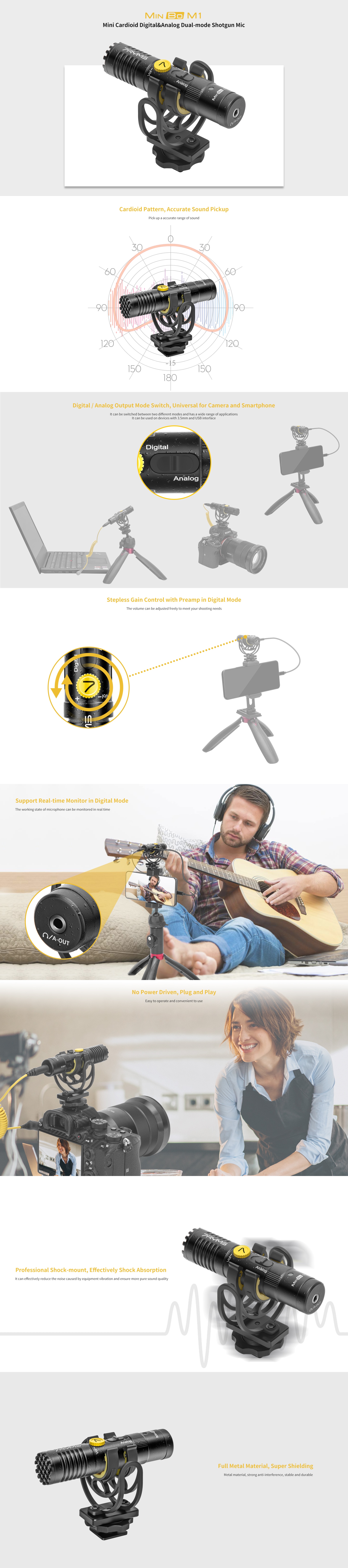 MinBo M1 Mini Cardioid Digital/Analog  Shotgun Microphon