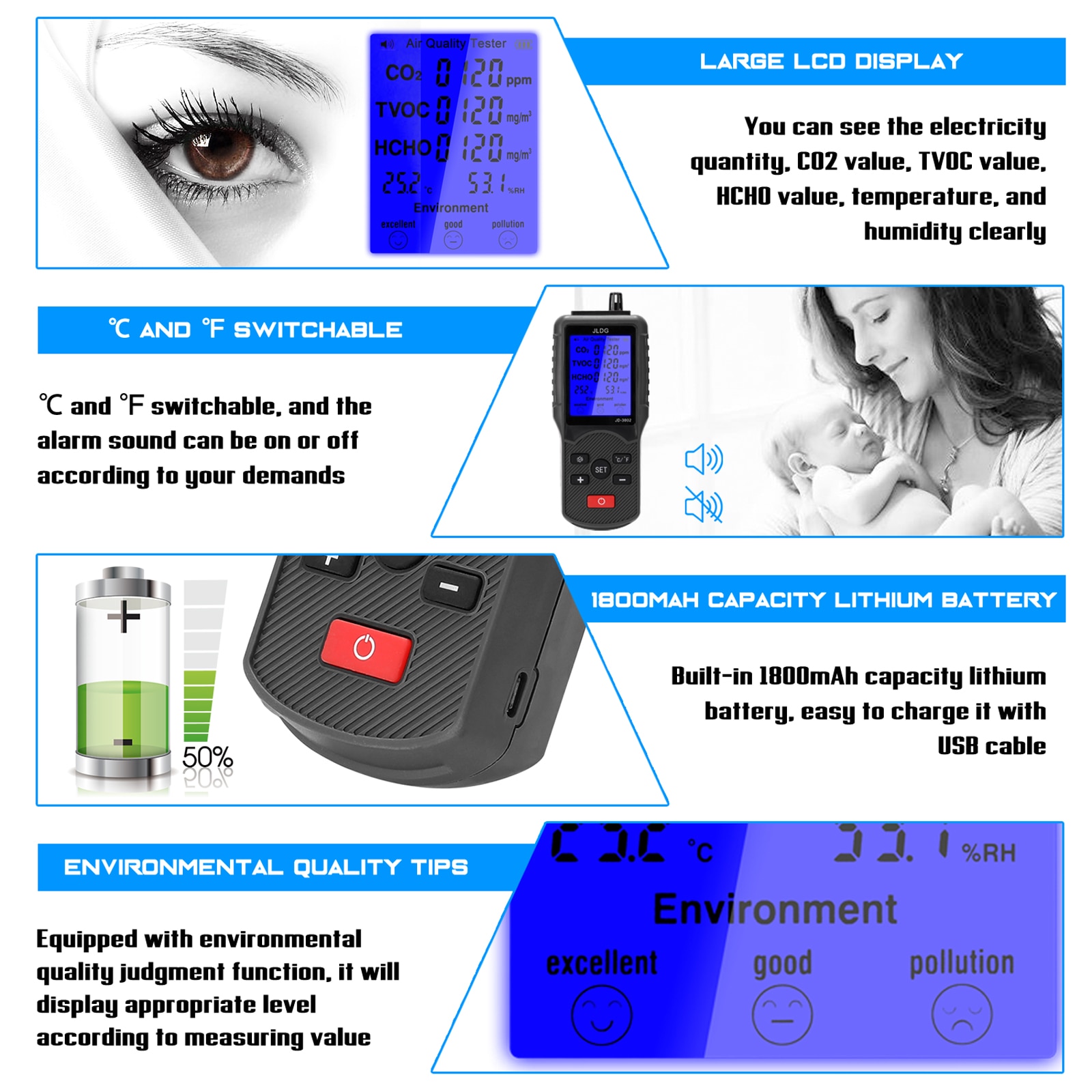 JD-3002 8 in 1 Multifunctional Air Quality Tester