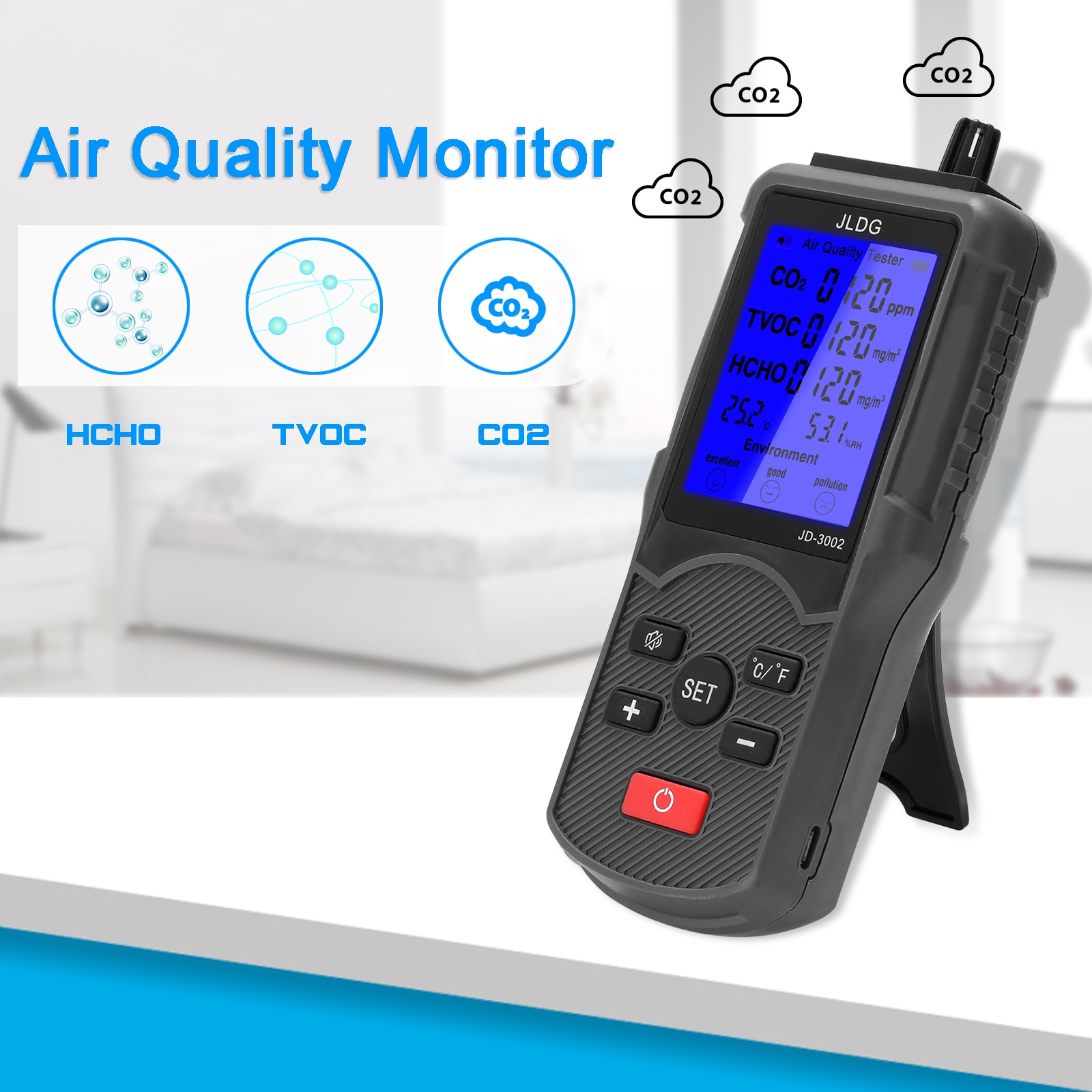 JD-3002 8 in 1 Multifunctional Air Quality Tester