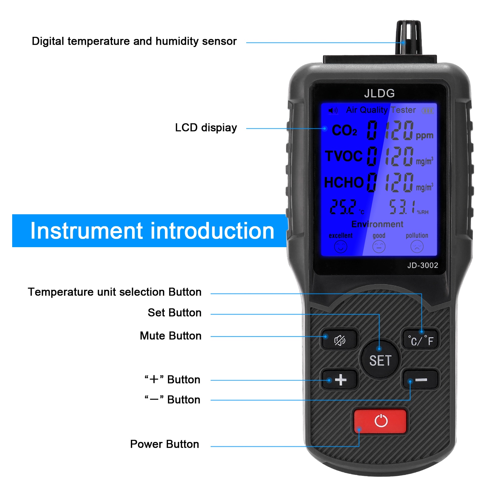 JD-3002 8 in 1 Multifunctional Air Quality Tester