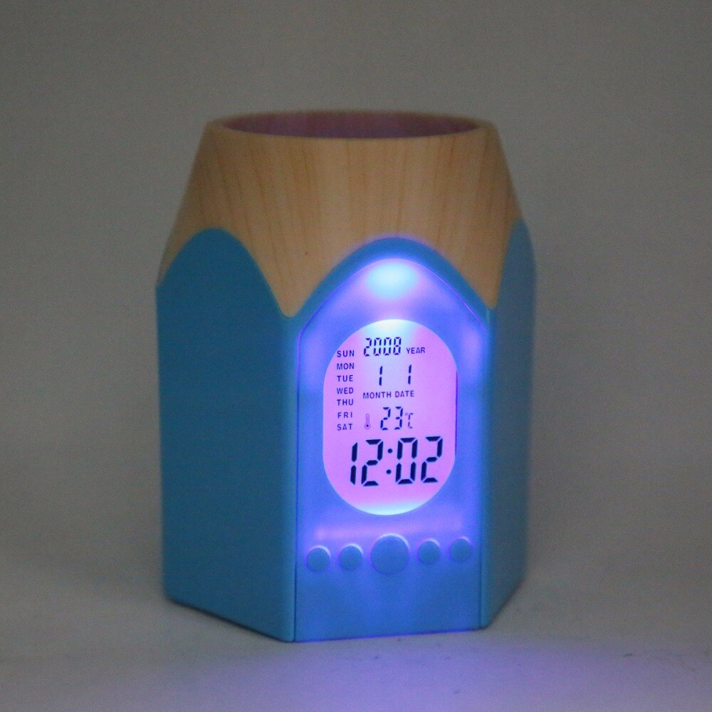 Office Pen Holder Digital Thermometer Clock