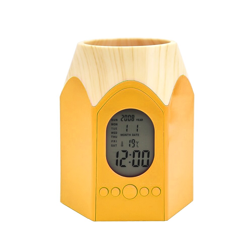 Office Pen Holder Digital Thermometer Clock