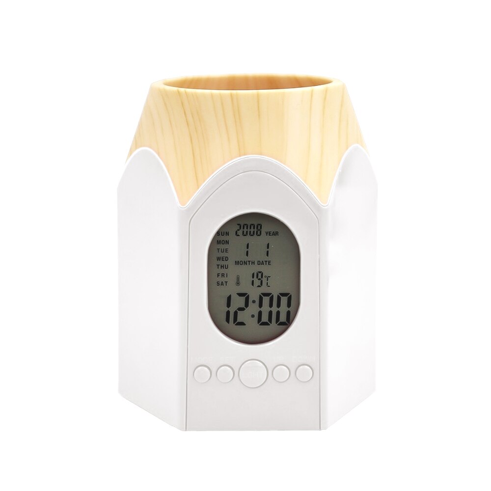 Office Pen Holder Digital Thermometer Clock