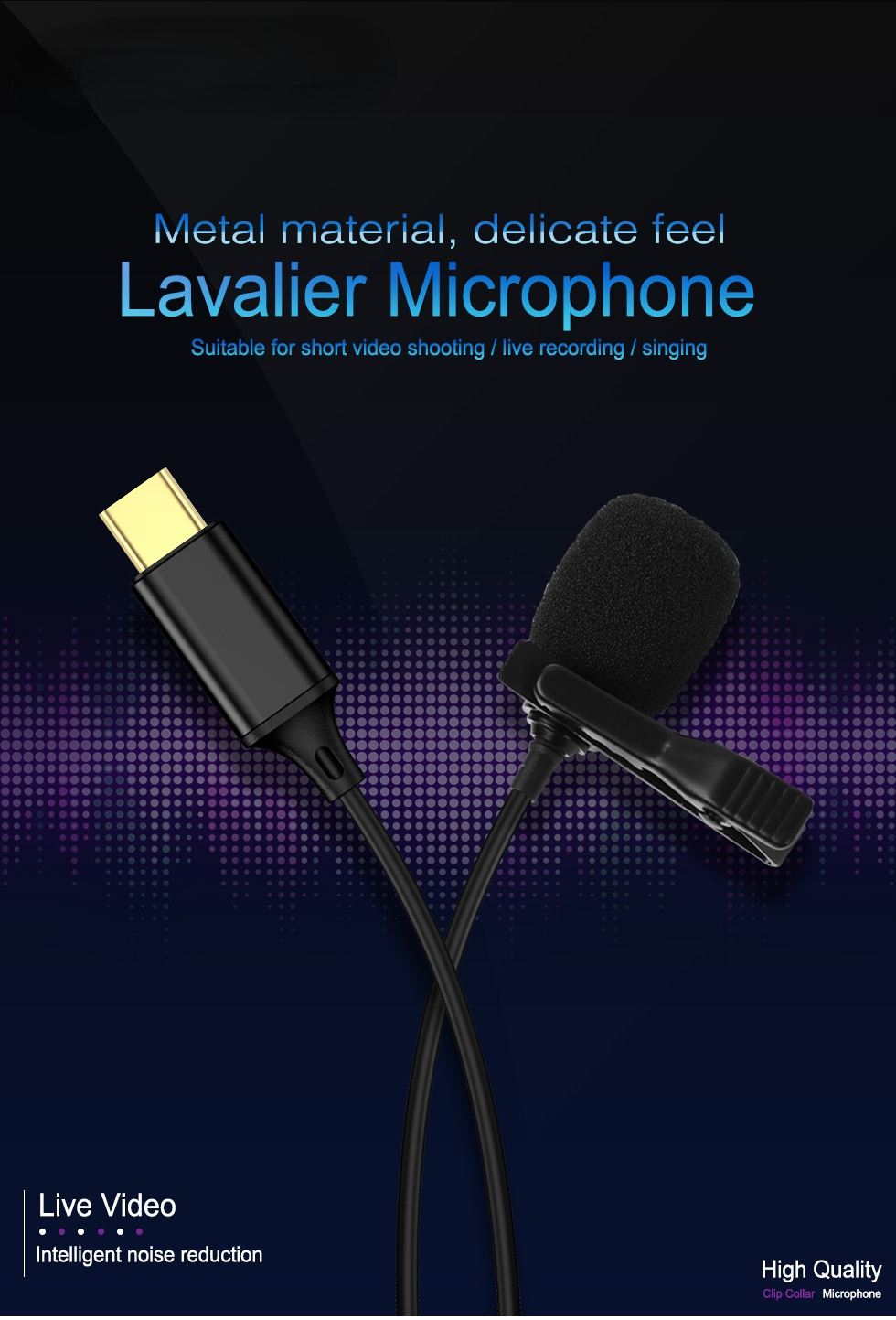1.5m Omnidirectional Metal Microphone Type C Jack Lavali