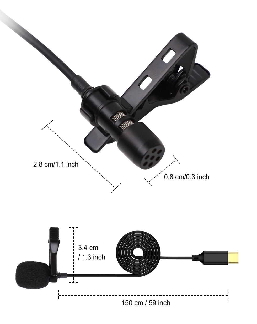 1.5m Omnidirectional Metal Microphone Type C Jack Lavali