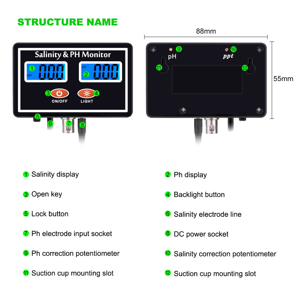 Online PH & Salinity Monitor 2 in 1 Tester