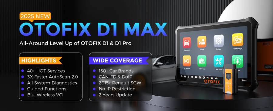 OTOFIX D1 MAX2 Professional Bi-directional Diagnostic Tool Supports CAN FD DoIP 40+ Service Functions ECU Coding