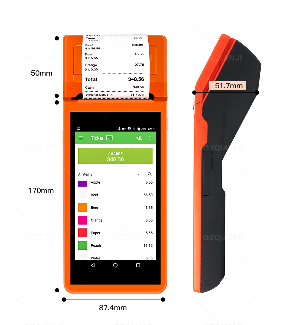 PDA POS Handheld device Pos terminal built in thermal bl