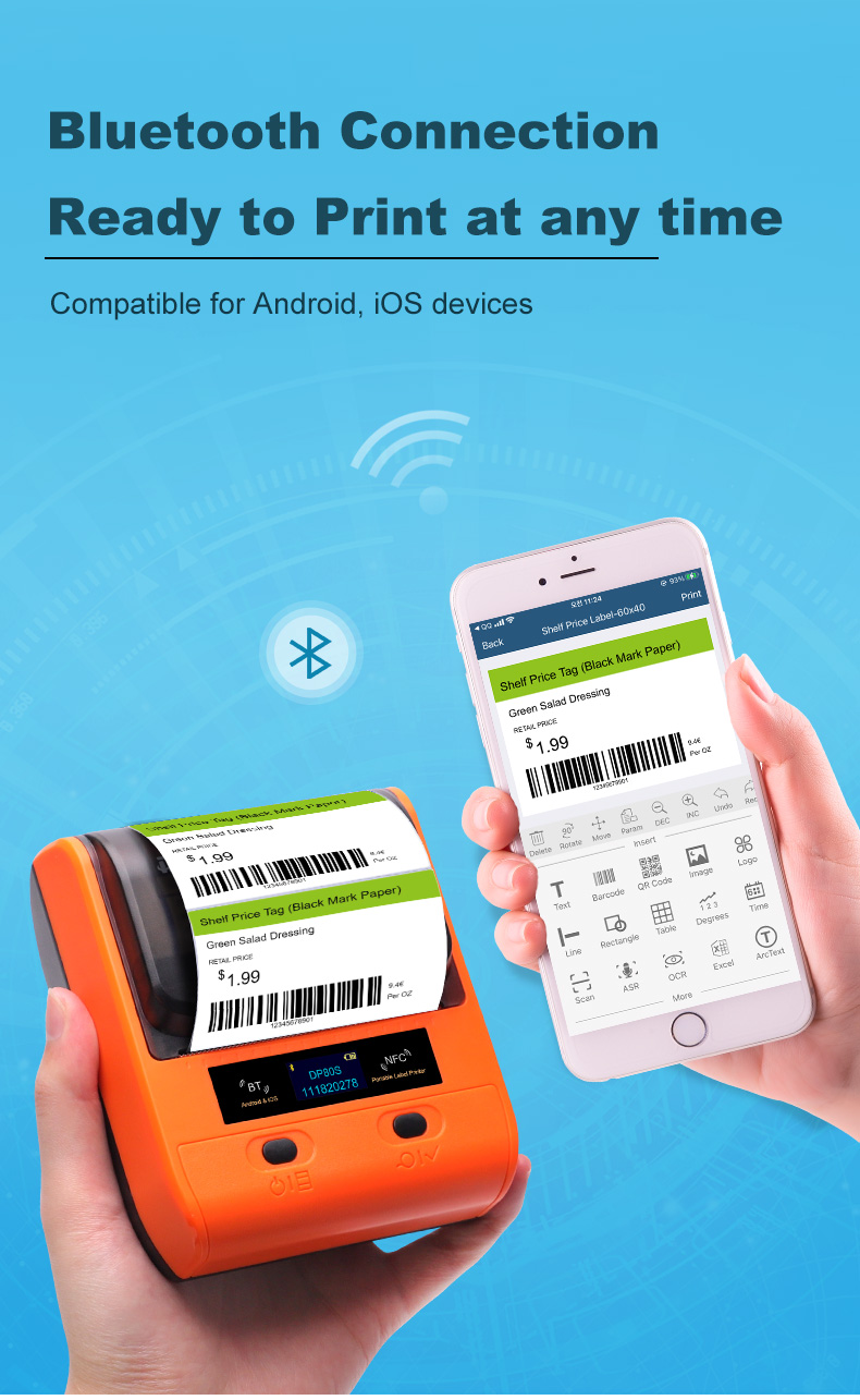 DP80S 30-80mm Mini Portable Thermal Printer