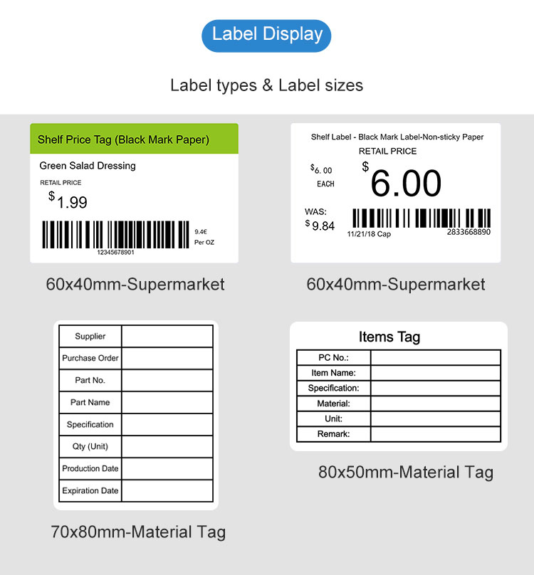 DP80S 30-80mm Mini Portable Thermal Printer 