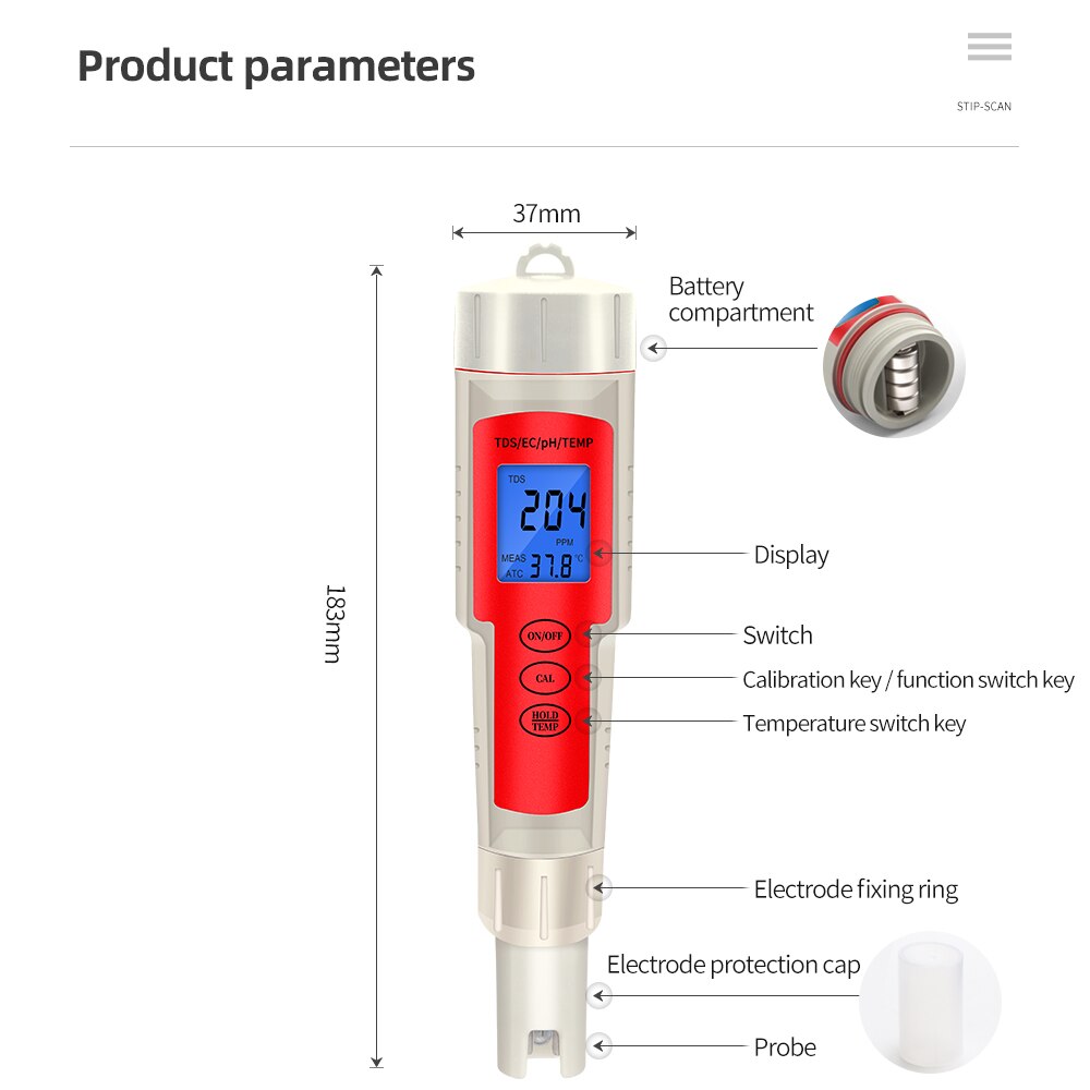 Professional 4 in 1 PH/TDS/EC/Temperature Meter