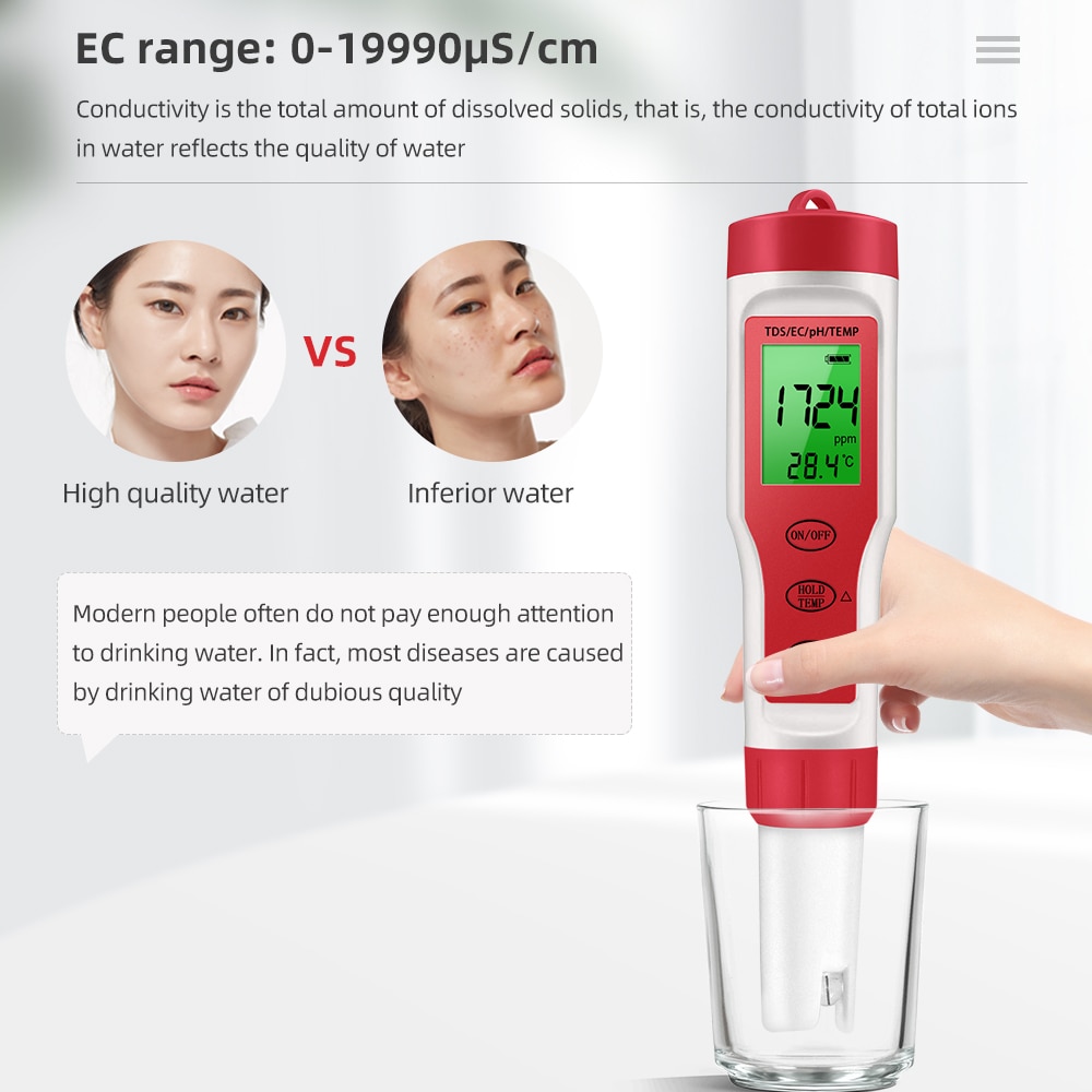 Professional 4 in 1 PH/TDS/EC/Temperature Meter