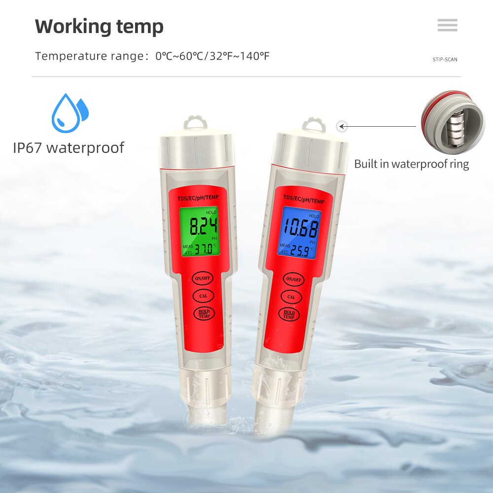 Professional 4 in 1 PH/TDS/EC/Temperature Meter