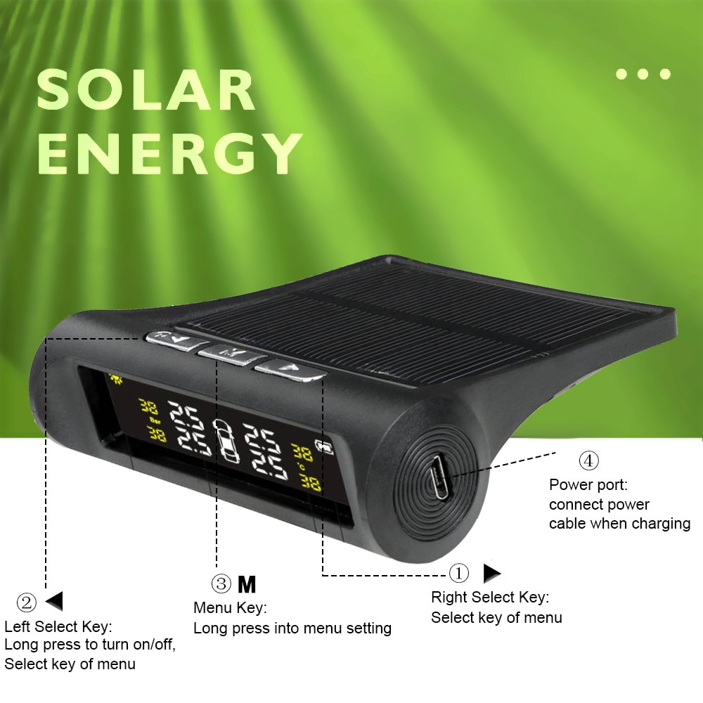 Solar TPMS Tire Pressure Monitoring System Temperature W