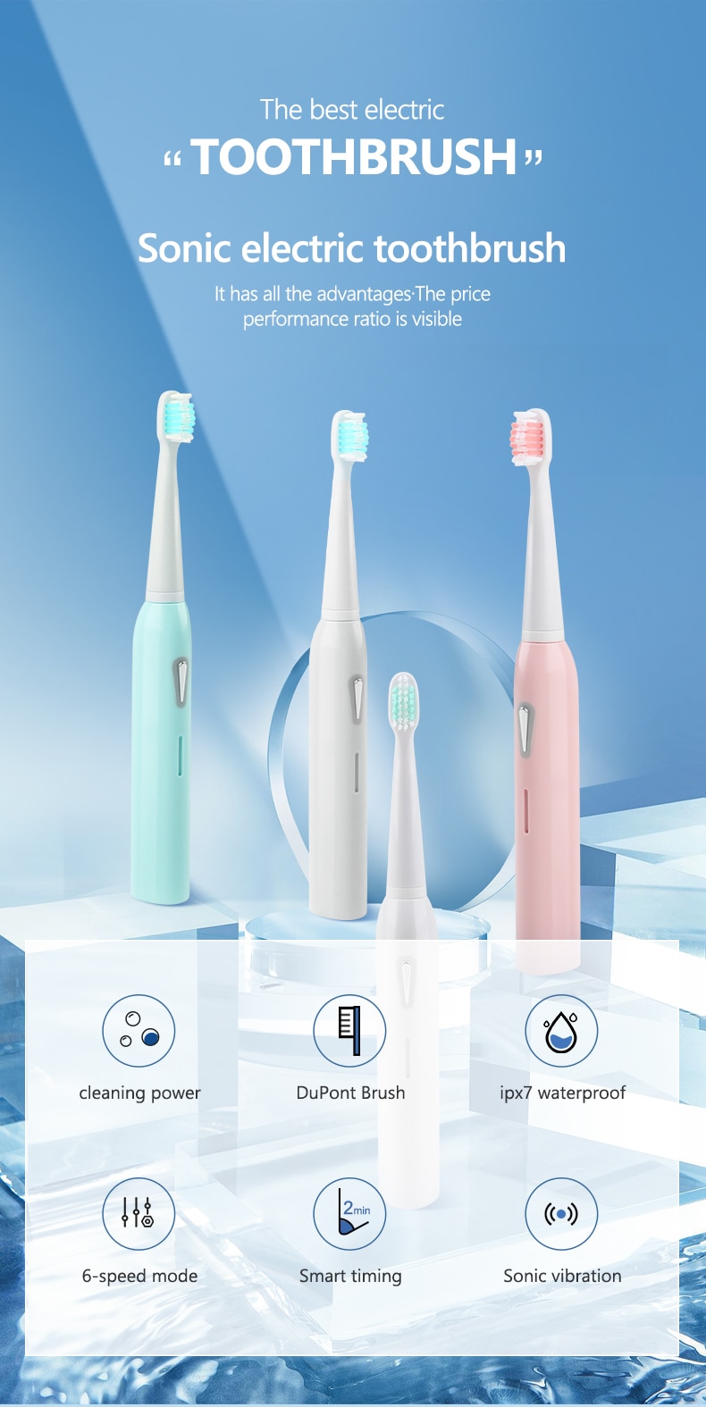 Sonic Electric Toothbrush  Adult Timer 