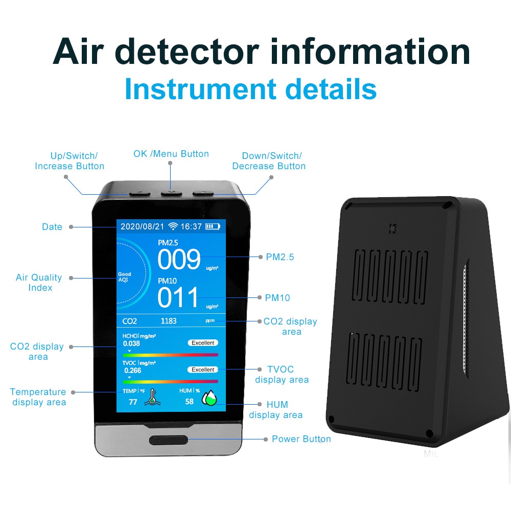 WIFI 4.3 Inch LED Display Intelligent CO2 HCHO TOVC Gas 