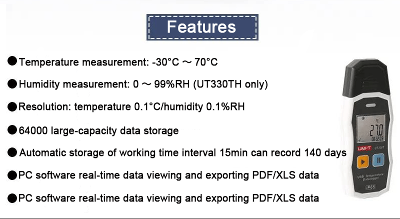 UNI-T UT330T/UT330TH USB Temperature Humidity Datalogger