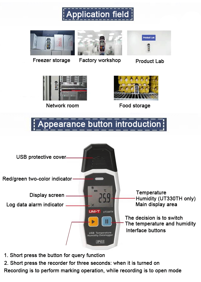 UNI-T UT330T/UT330TH USB Temperature Humidity Datalogger