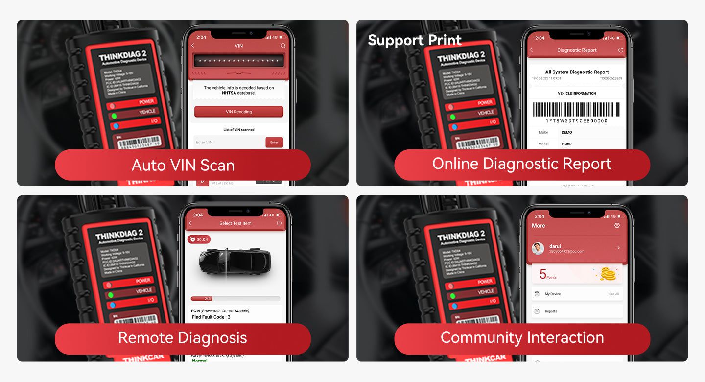 THINKCAR Thinkdiag2 All System Bidirectional Diagnostic Scanner for iOS & Android with CAN-FD Protocol and 15+ Reset Functions