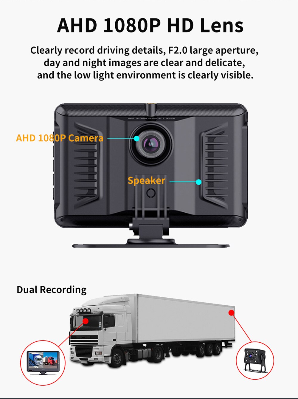 Truck DVR AHD 1080P 7 Inches Monitor 