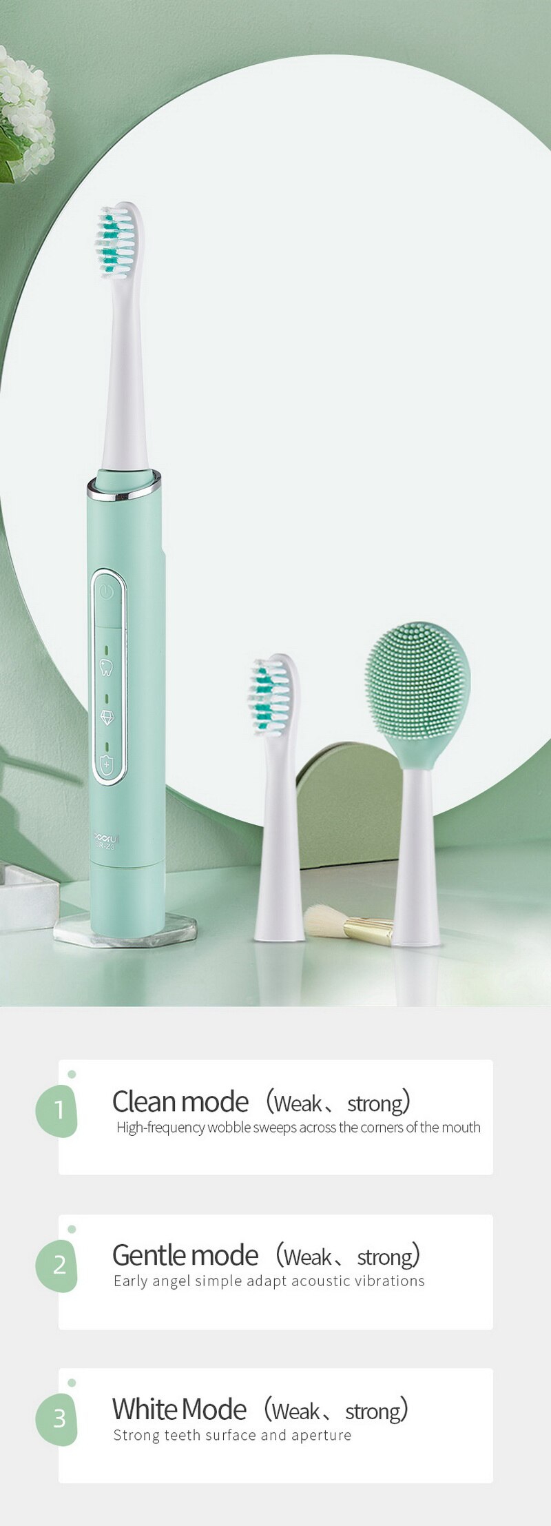 Ultrasonic Electric Toothbrush Wireless Rechargeable Ste