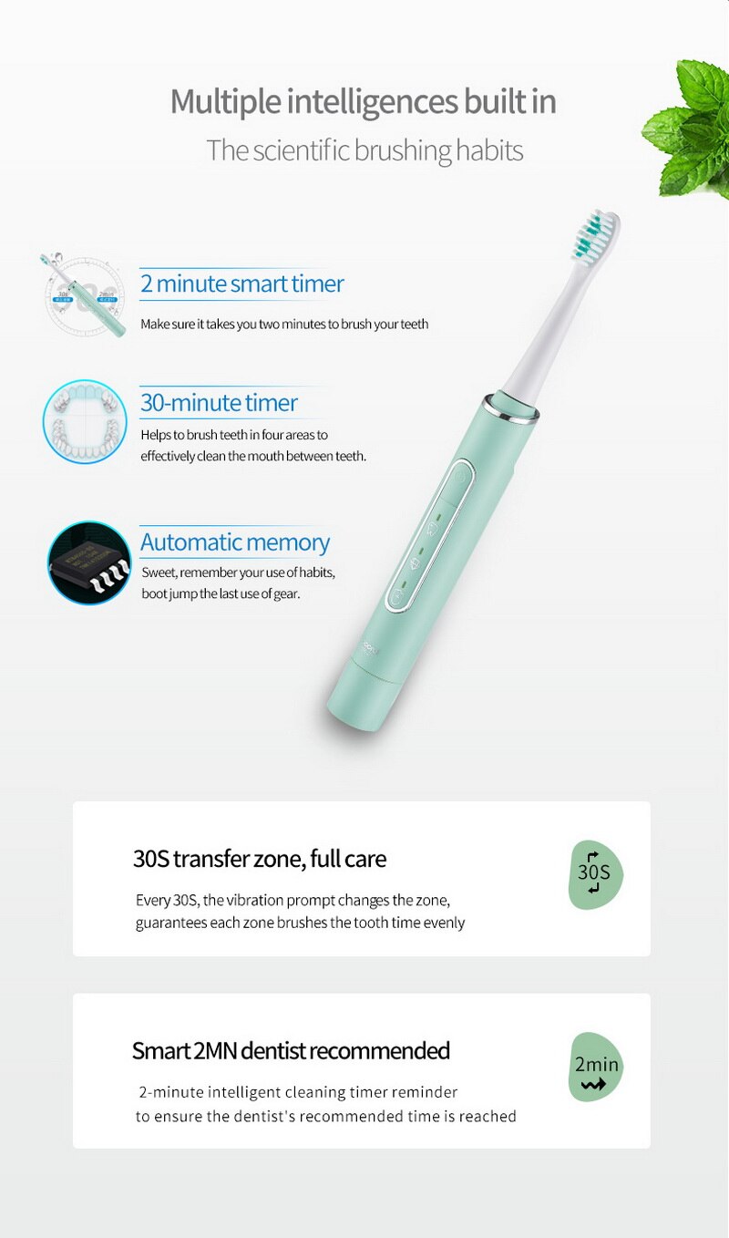 Ultrasonic Electric Toothbrush Wireless Rechargeable Ste