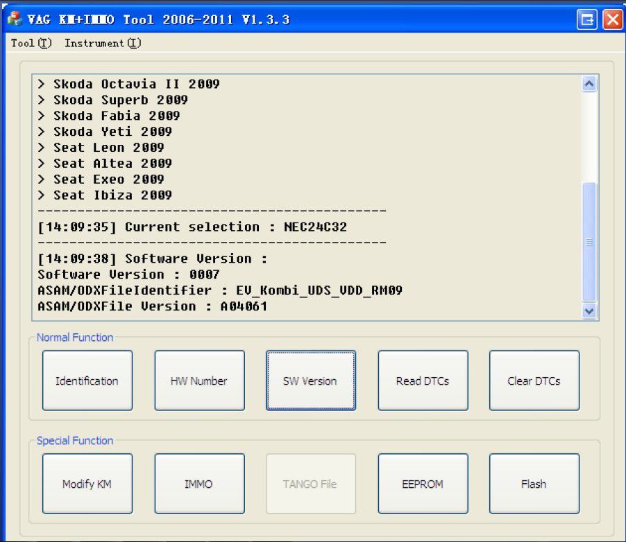 VAG KM+IMMO tool software display 4