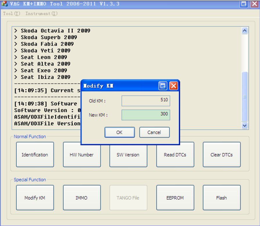 VAG KM+IMMO tool software display 5