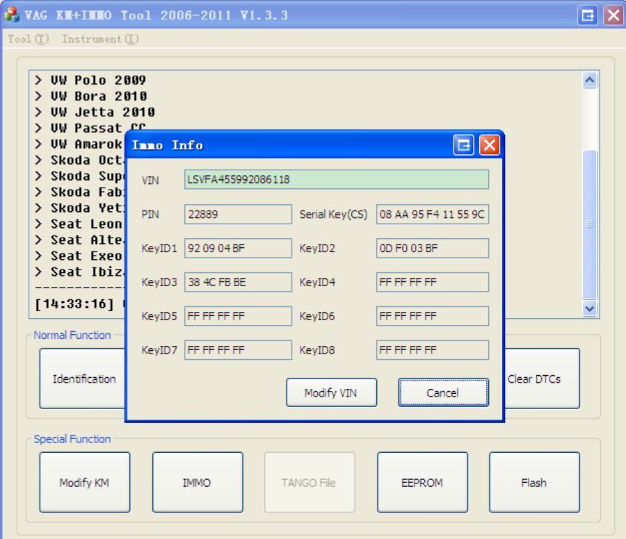 VAG KM+IMMO tool software display 7
