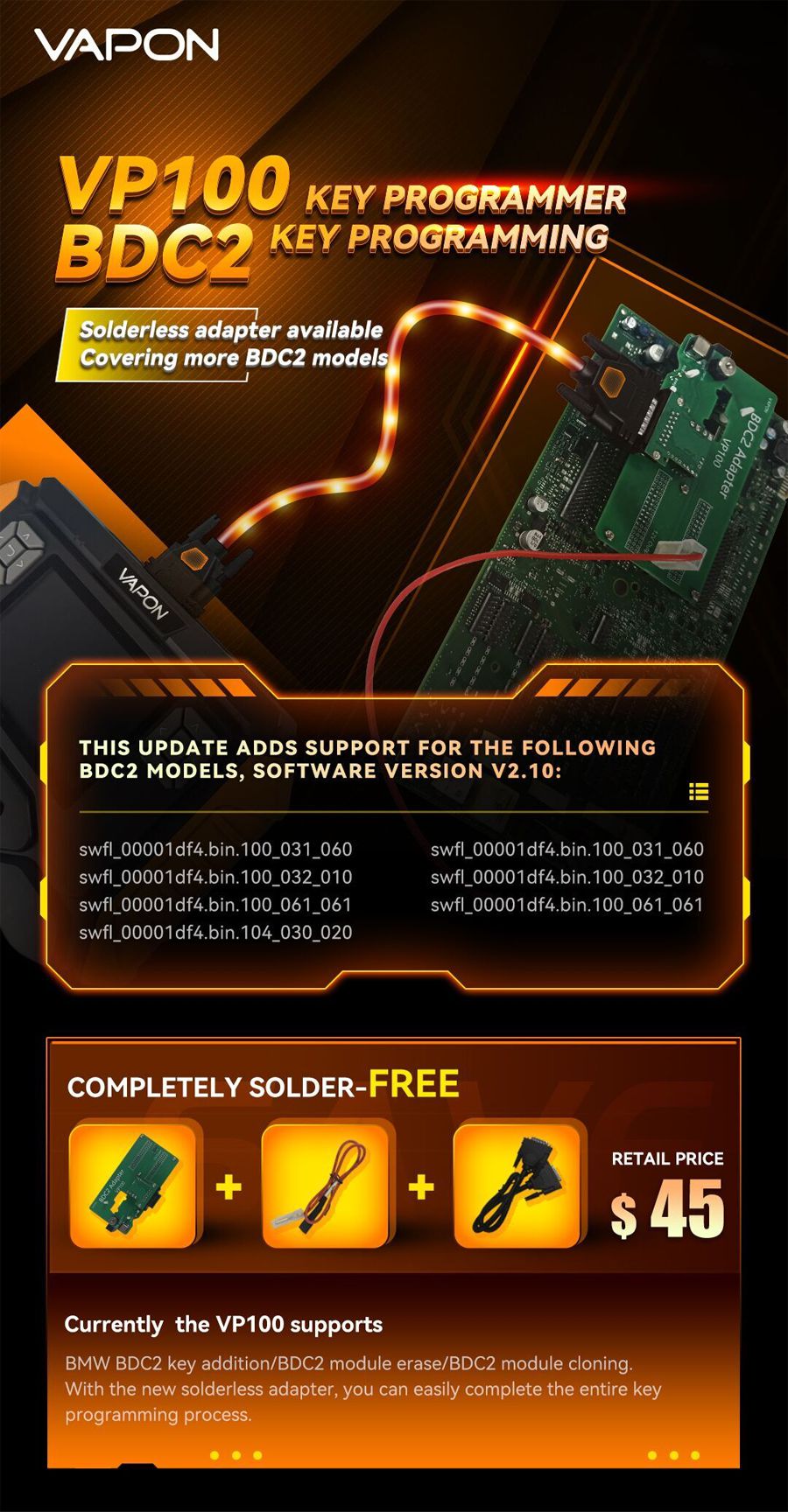 VAPON VP100 BDC2 Solderless Adapter Key Programmer