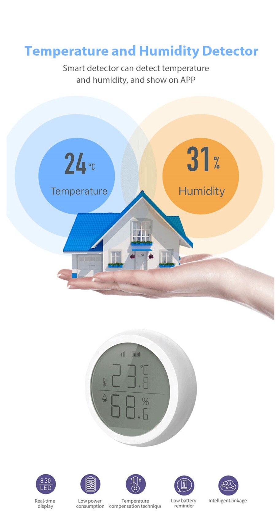 Wifi ZigBee Smart Home Temperature And Humidity Sensor 