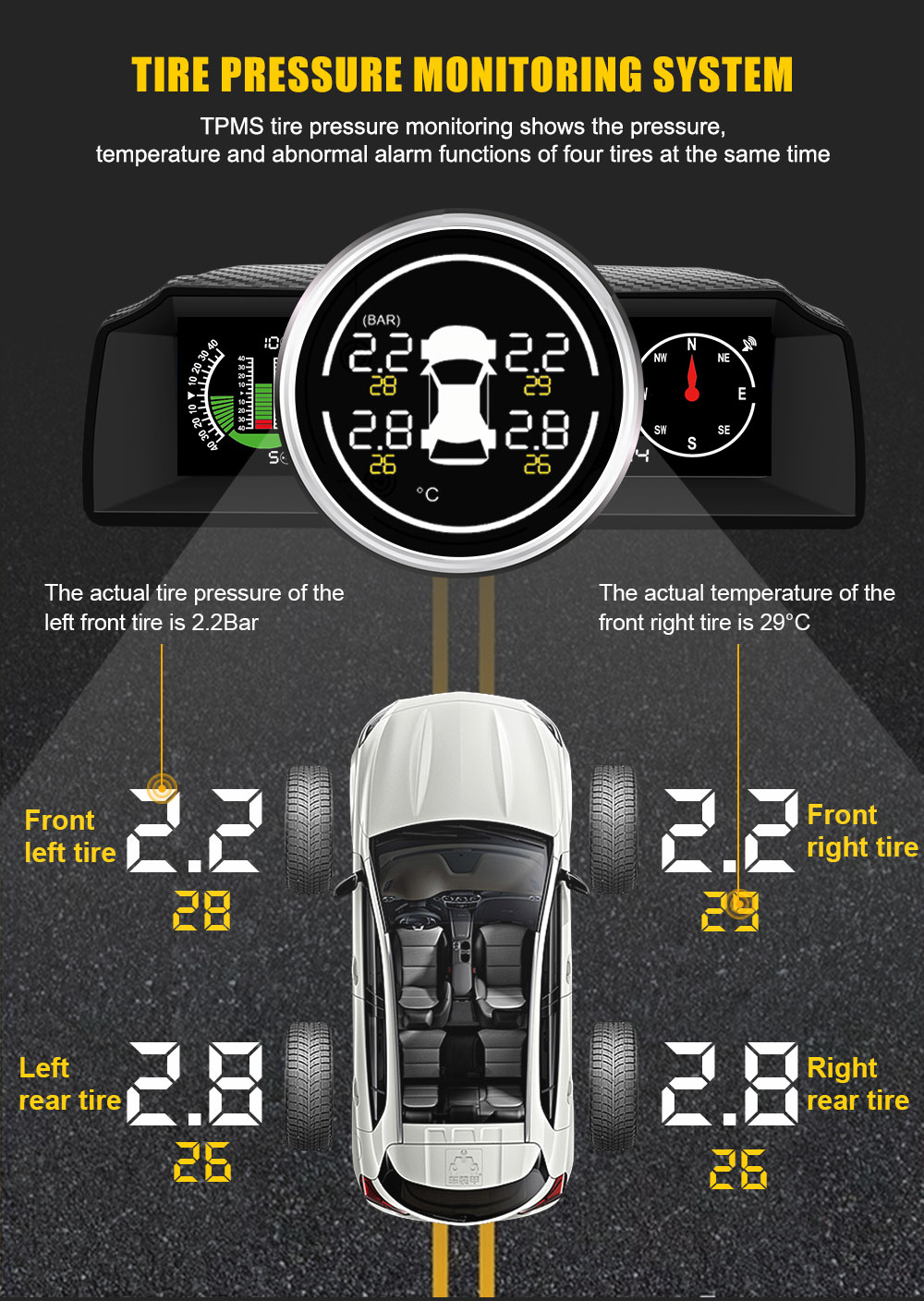 AUTOOL X91 Car 3in1 GPS TPMS HUD Universal