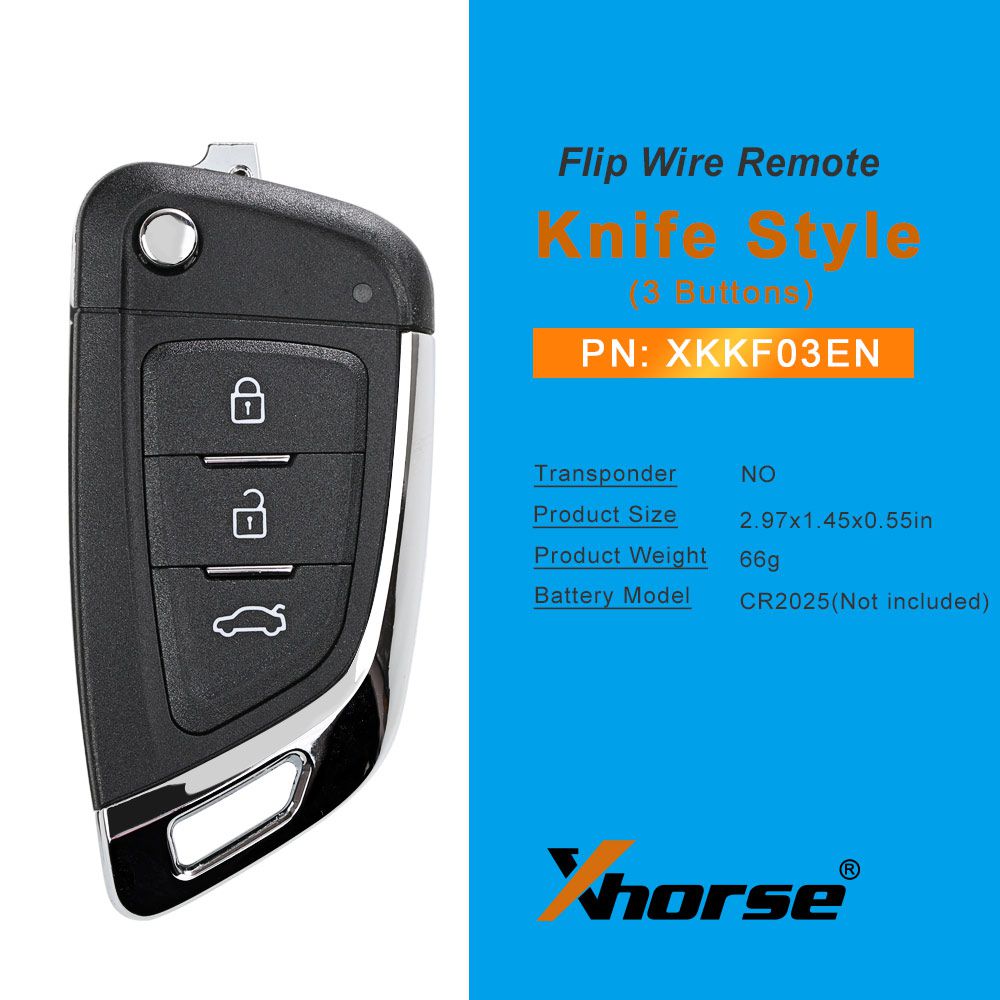 Xhorse XKKF03EN Wire Universal Remote Key 3 Buttons Flip Type