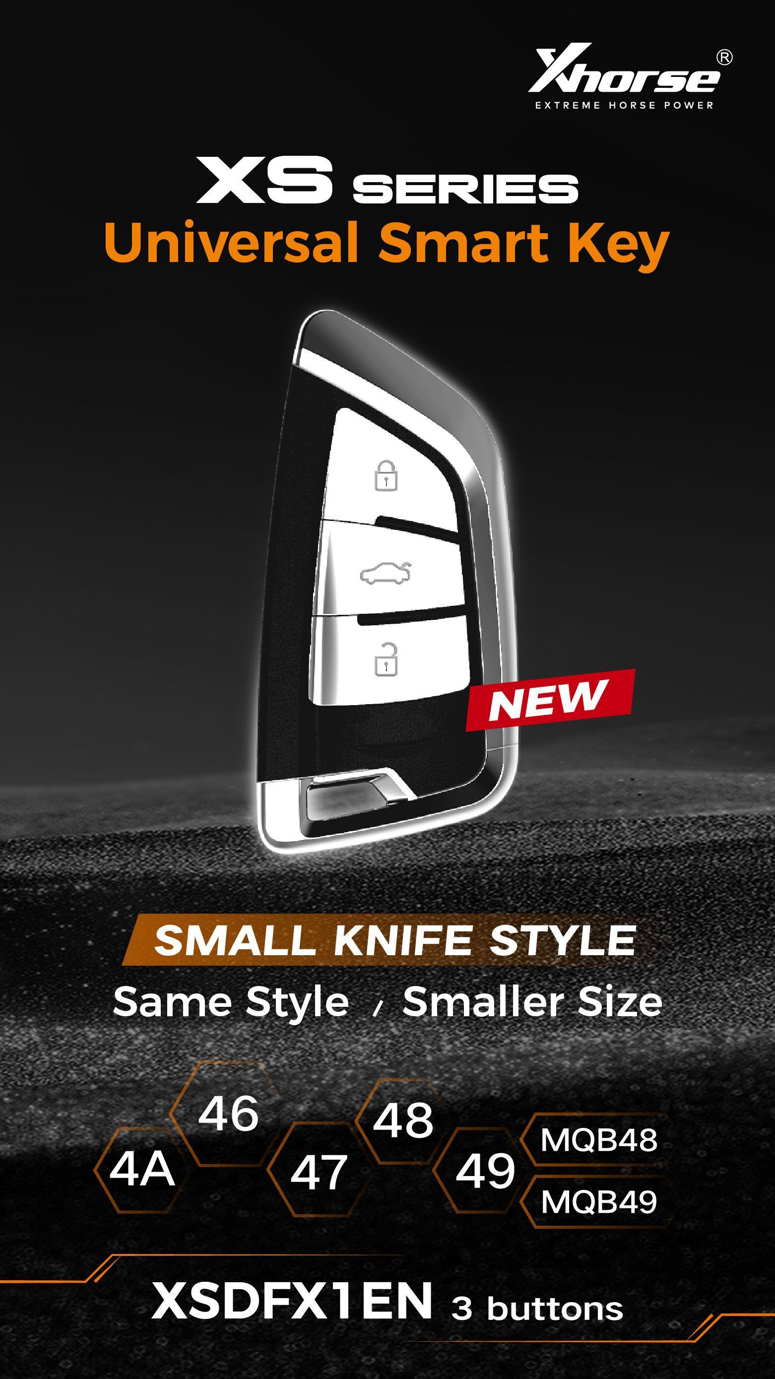 XHORSE XSDFX1EN 3 buttons Small Knife Style Universal Smart Key 5pcs/lot